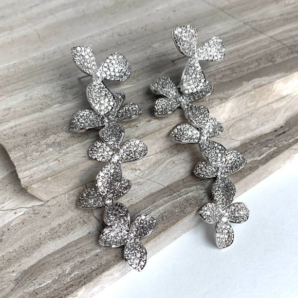 NEW ~ Anthropologie Shashi Cascading Pave Crystal Flower "Liz" Drop Earrings - Picture 6 of 12